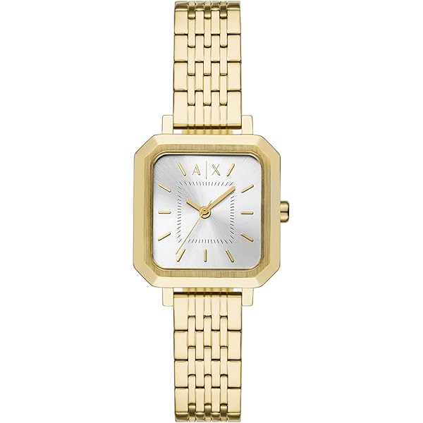 A｜X ARMANI EXCHANGE Women's Square Three-Hand Gold and Black